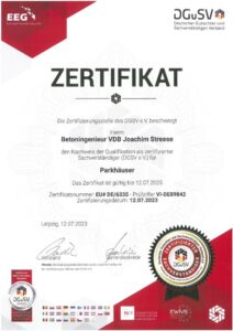Zertifikat Gutachter Parkhaus 2023
